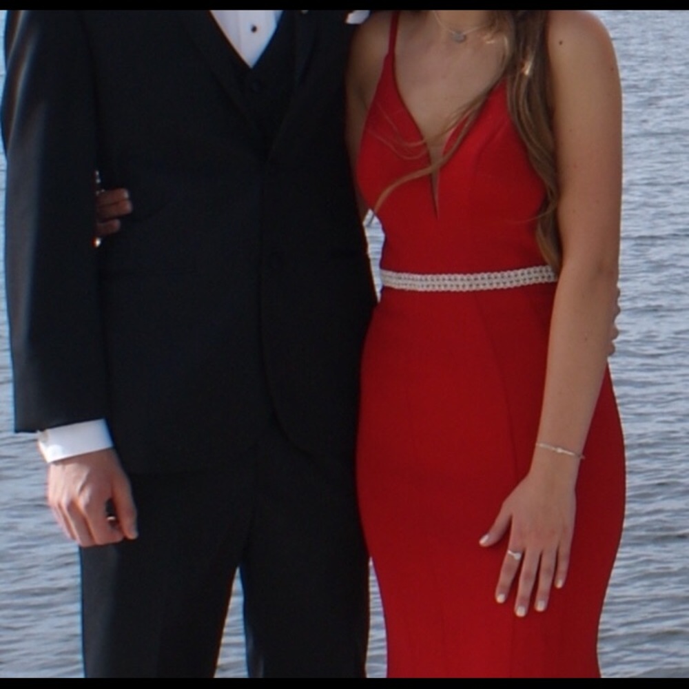 Faviana red prom dress